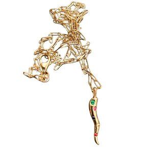 14K Gold Italian Mini Horn Gemstone Pendant Necklace